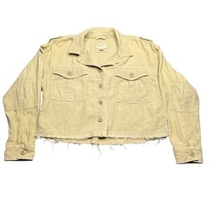 American‎ Eagle Outfitters size XS Crop Shirt Jacket 100% Cotton Long Sleeve Tan